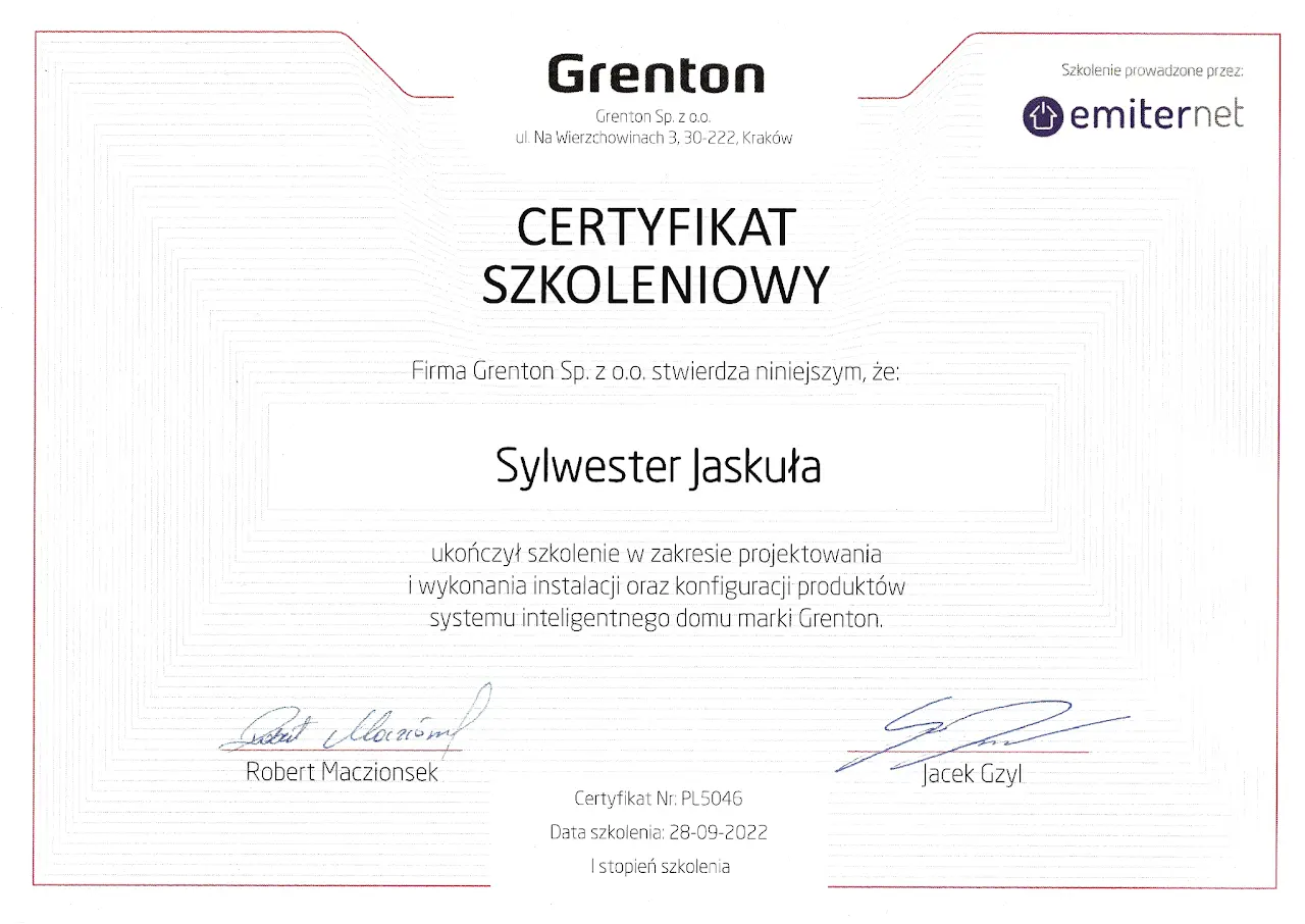 certyfikat z projektowania instalacji elektrycznych